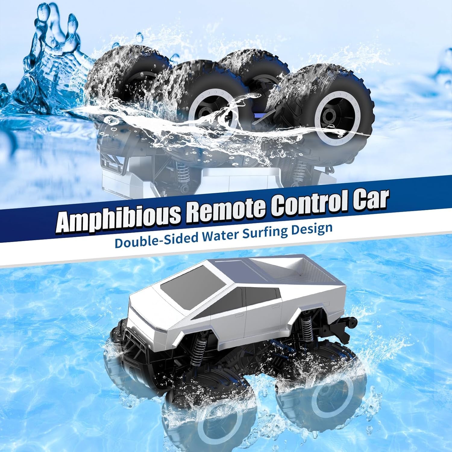 1:16 Remote Control Car, 2.4Ghz Waterproof RC Cars, 4WD Amphibious RC Truck, All Terrain Off-Road Remote Control Monster Truck, Pick-Up RC Car Toy for Boys Girls Ages 6+