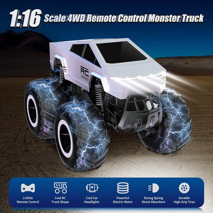 1:16 Remote Control Car, 2.4Ghz Waterproof RC Cars, 4WD Amphibious RC Truck, All Terrain Off-Road Remote Control Monster Truck, Pick-Up RC Car Toy for Boys Girls Ages 6+